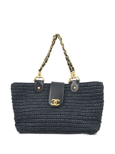 chanel quilted cc rafia chain tote|Chanel chain tote.